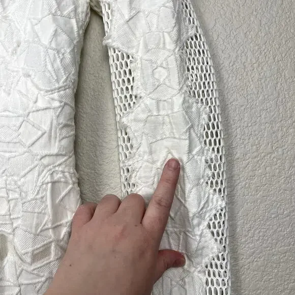 Jonathan Simkhai Burnout Brocade Long Sleeve Dress White Mini Dress 2 Altered - Picture 9 of 16